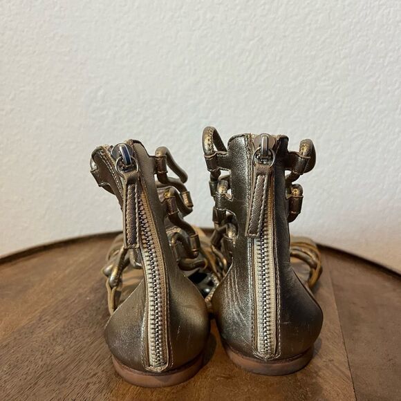 Giuseppe Zanotti Napa Silk Boost Gold Gladiator Flat Sandals Size 37.5 US 7.5 - Picture 3 of 8